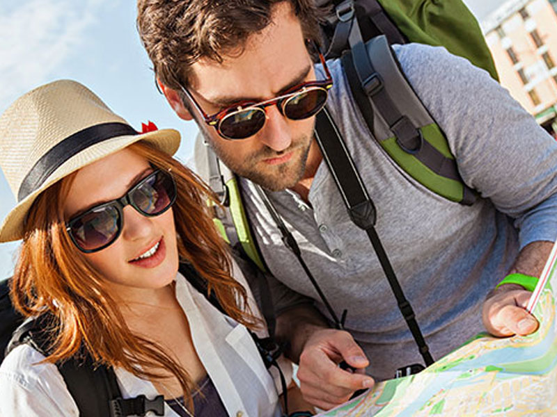 A couple looking at a map.